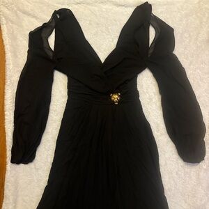 Roberto Cavalli Black Long Sleeve Dress with Gold Accent
